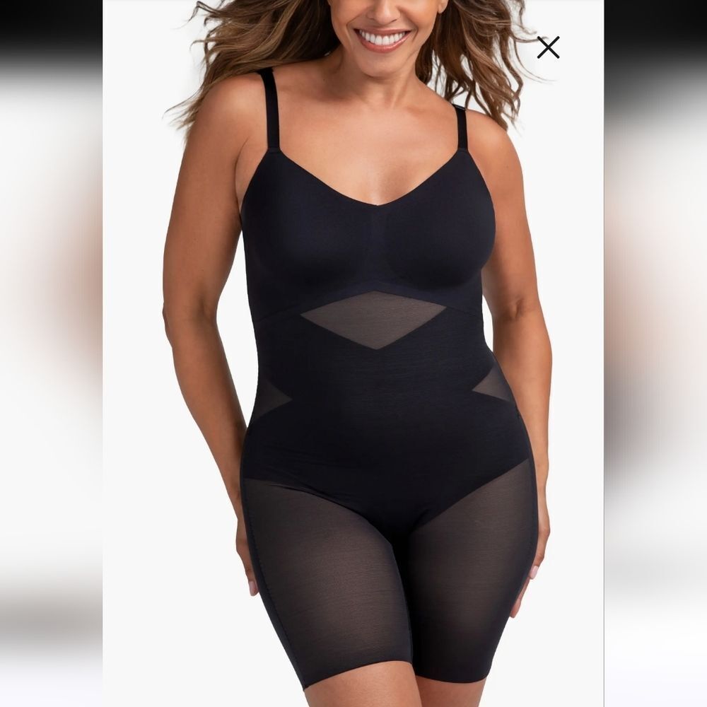 Honeylove SuperPower Mid Thigh Bodysuit Black Size 2X